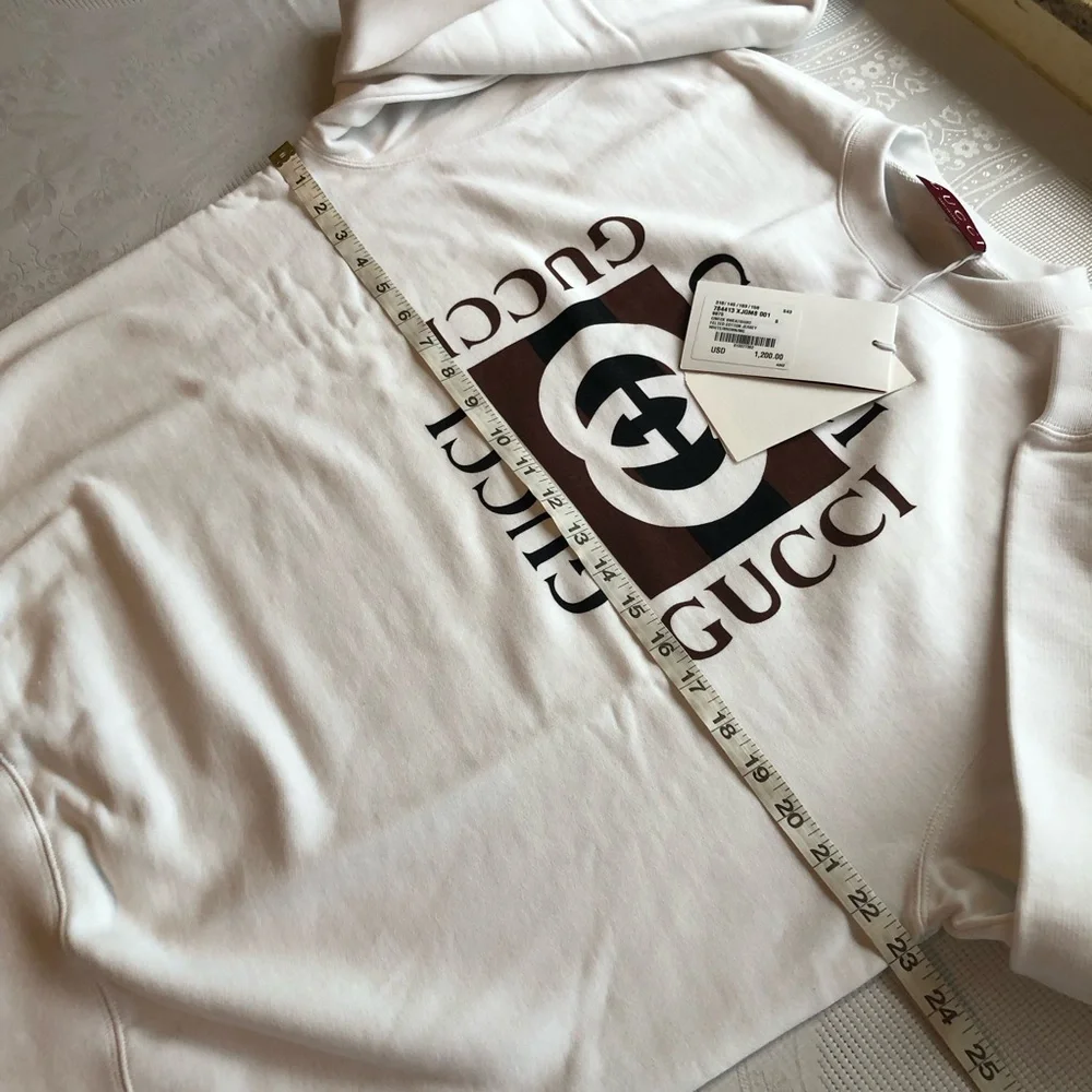 Gucci Logo GG Men’s Size S Felted Cotton Jersey White/Brown Sweatshirt Pullover